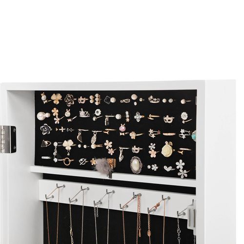 SONGMICS Lockable Jewelry Cabinet Armoire with Mirror, Wall-Mounted Space Saving Jewelry Storage Organizer White UJJC51WT