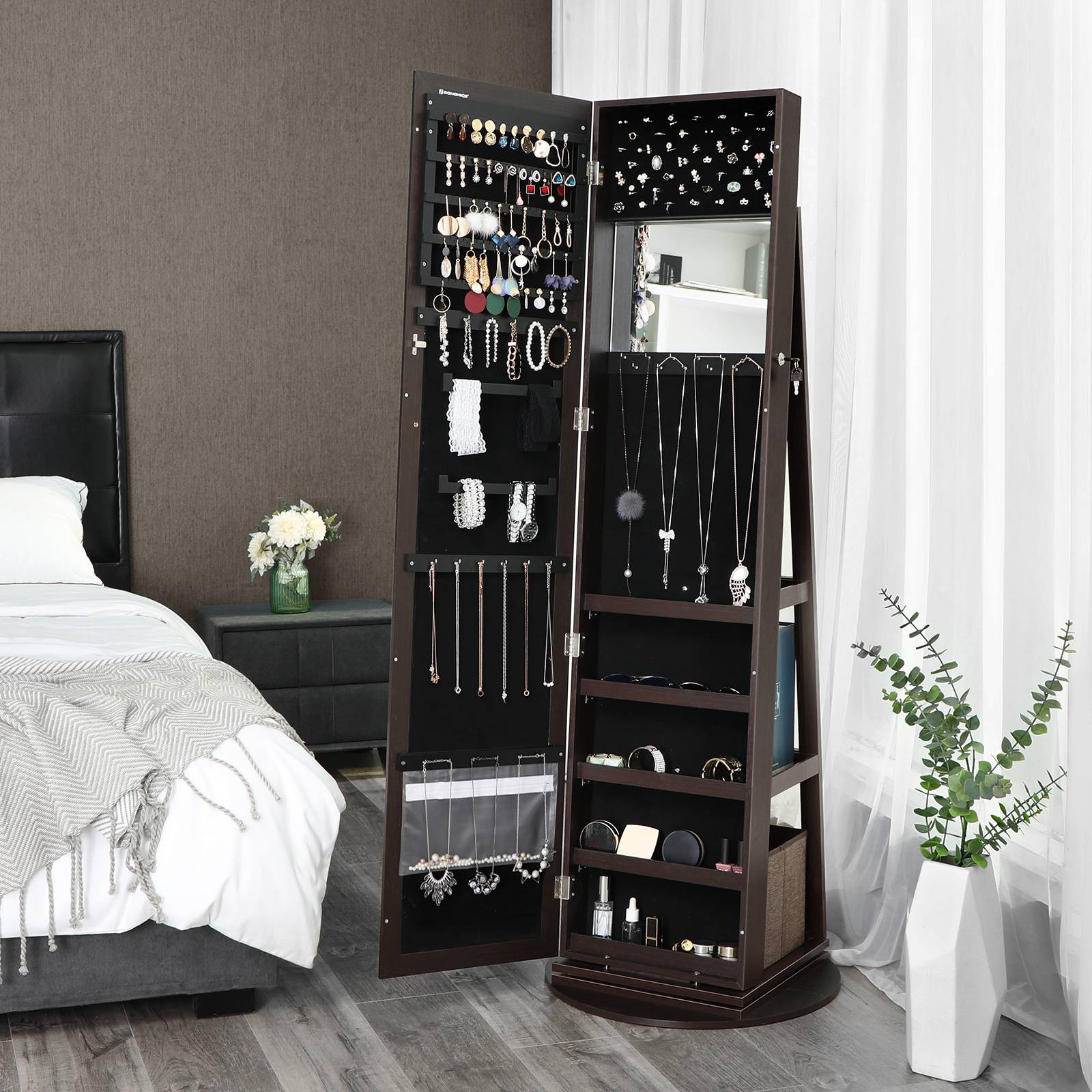 Rotatable Mirror Jewelry Armoire - Jewelry Armoire | SONGMICS