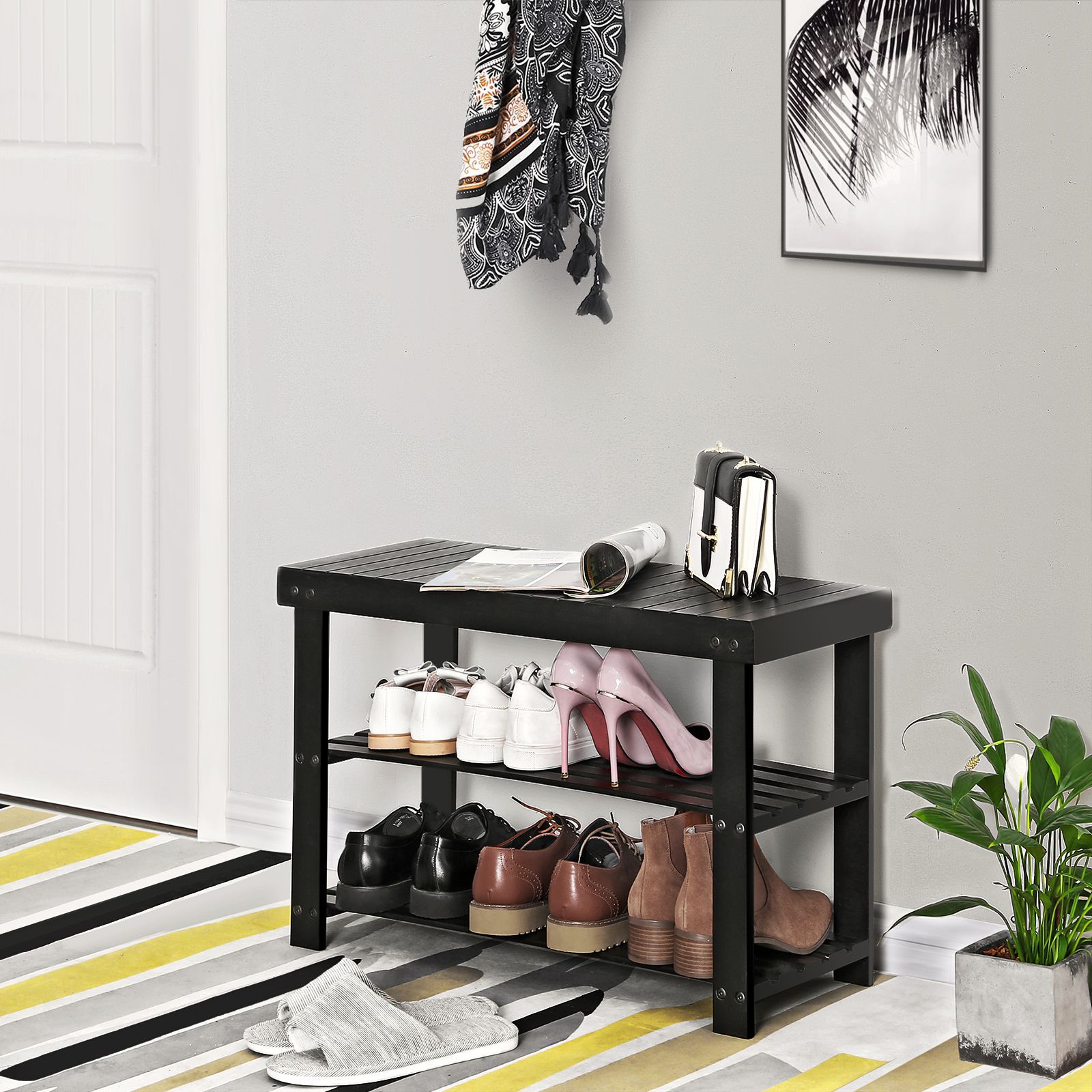 Bamboo Shoe Bench Shoe Bench SONGMICS