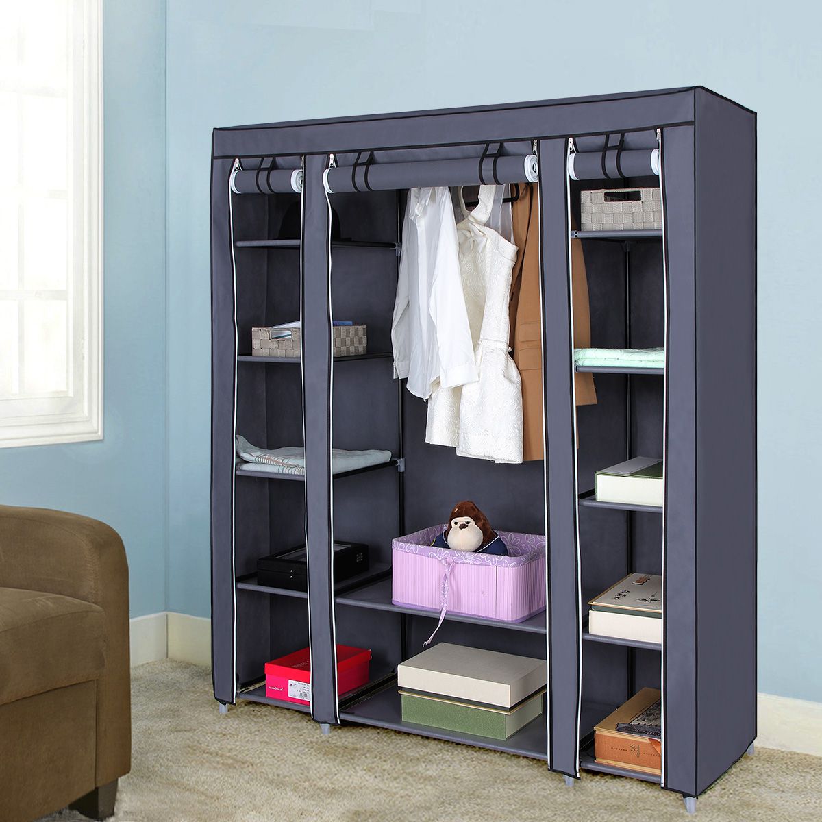 gray Portable Clothes Closet - Wardrobe | SONGMICS