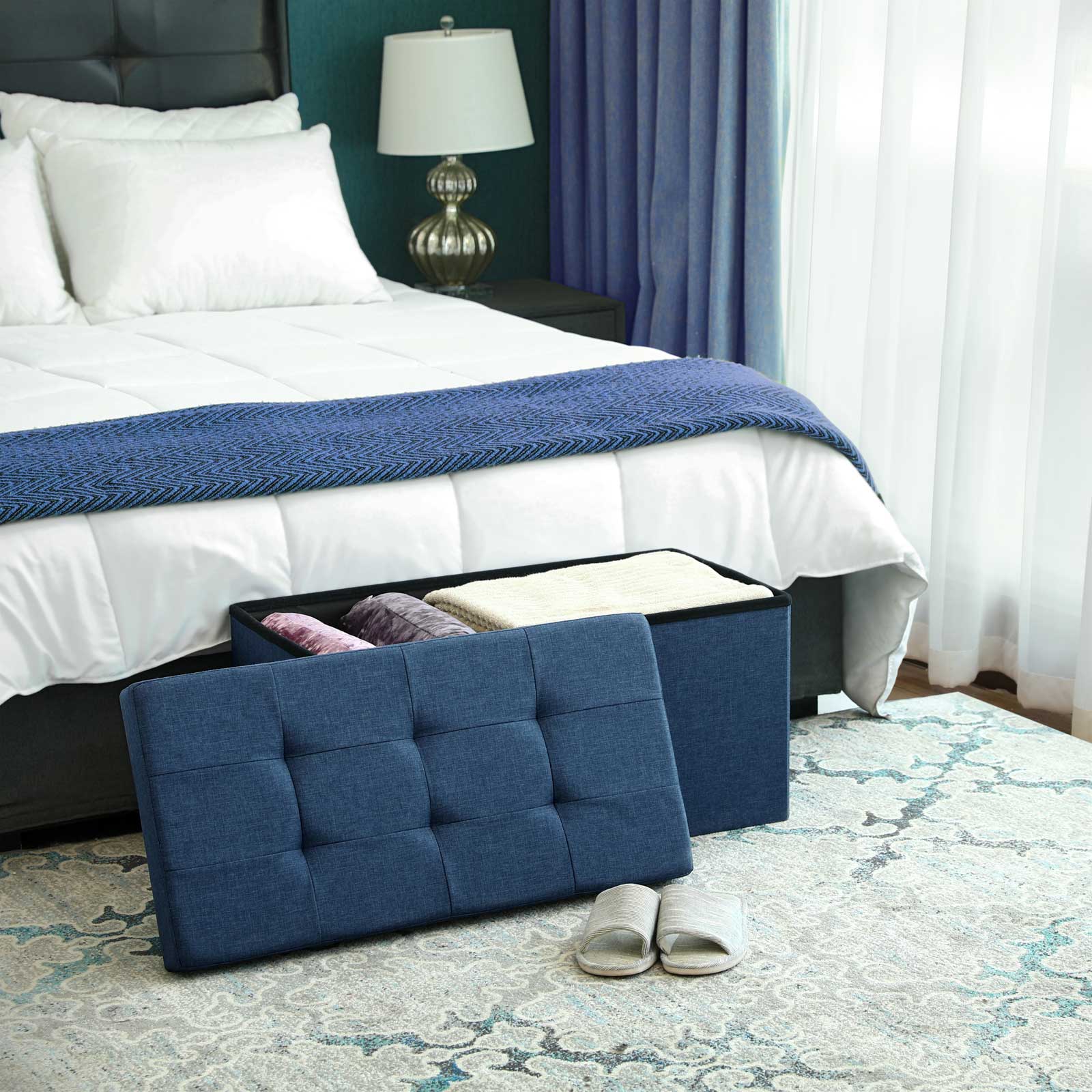 Navy Blue Storage Ottoman