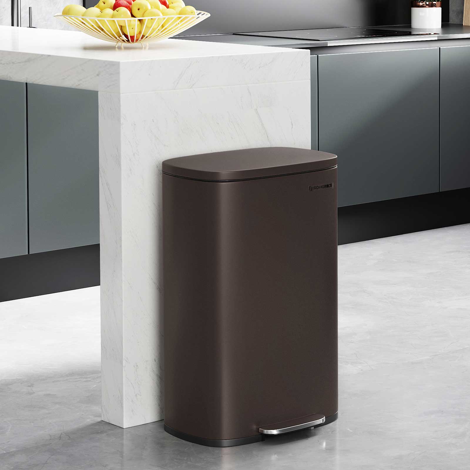brown kitchen trash can        <h3 class=